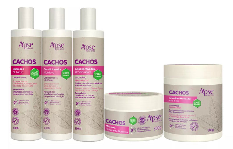 Apse Cosmetics SOS Cachos Kit Shampoo, Conditioner, Gelatin, Mask and Activator 5 Steps