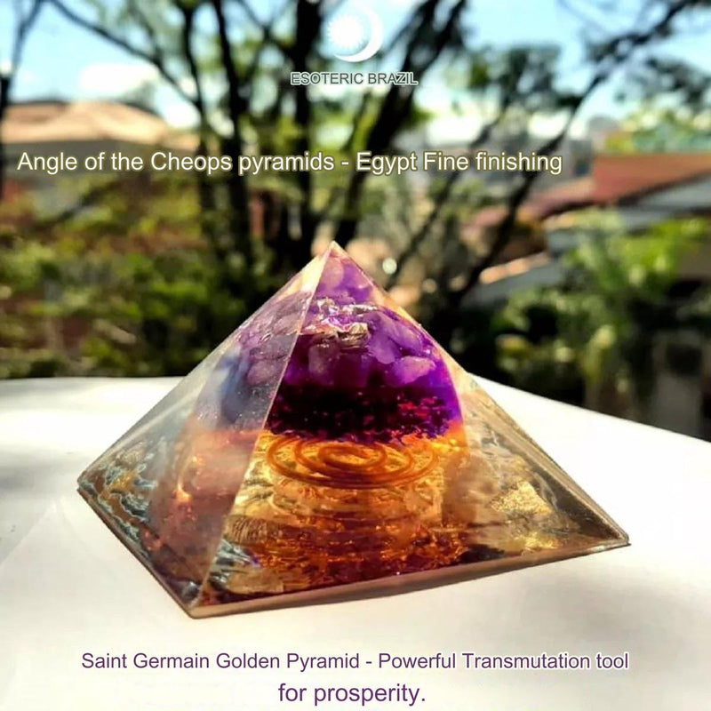 Saint Germain Orgonite Pyramid + Violet Ray Pendulum