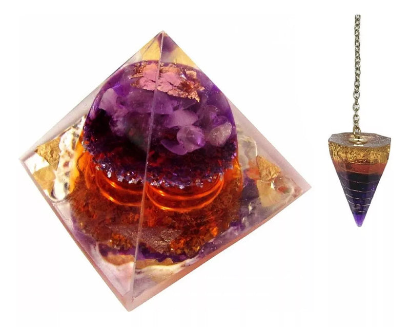 Saint Germain Orgonite Pyramid + Violet Ray Pendulum