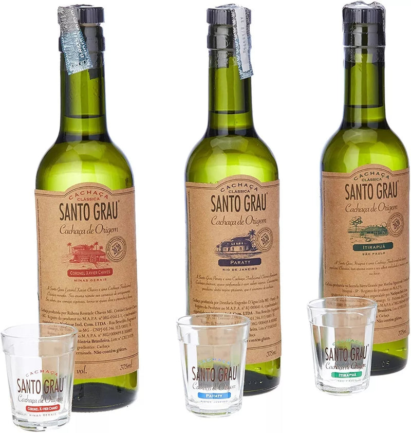 Santo Grau Classic Aperitif Cachaças Kit 3x375ml + 3 Personalized Glasses