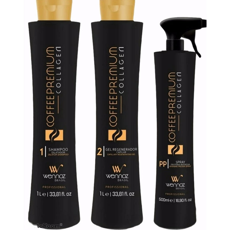 Wennoz Brasil Honma Tokyo Kit Coffee Premium Collagen Progressive Brush Kit 2x1000ml/33.8 fl.oz + 300ml Spray