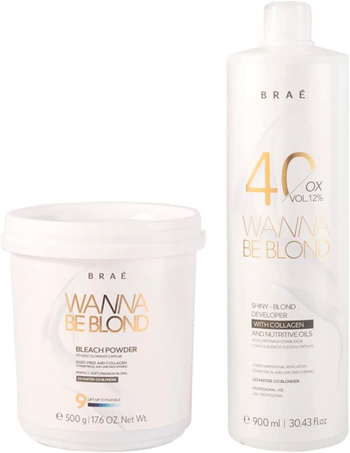 Brae Wanna Be Blond Bleach Powder 500g/17.6 oz and OX Vol 900ml/30.43 fl.oz. - BuyBrazil