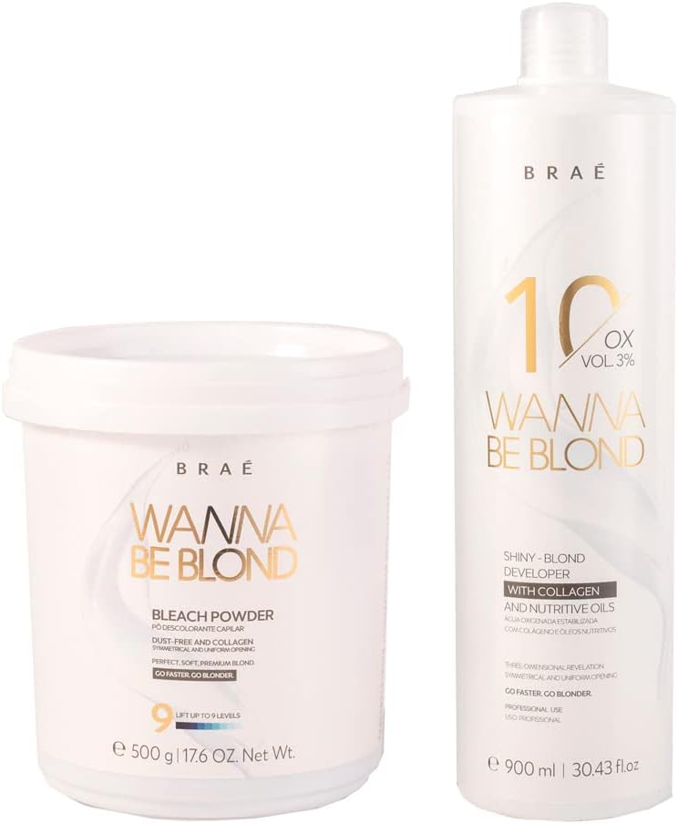 Brae Wanna Be Blond Bleach Powder 500g/17.6 oz and OX Vol 900ml/30.43 fl.oz. - BuyBrazil