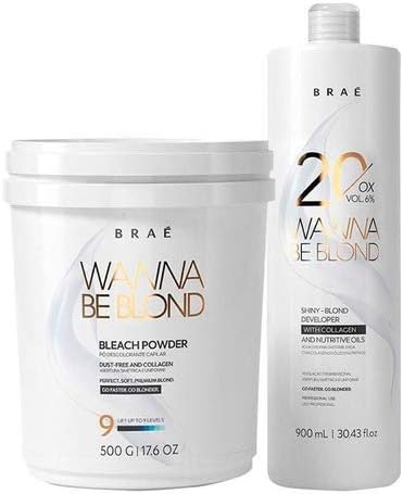 Brae Wanna Be Blond Bleach Powder 500g/17.6 oz and OX Vol 900ml/30.43 fl.oz. - BuyBrazil