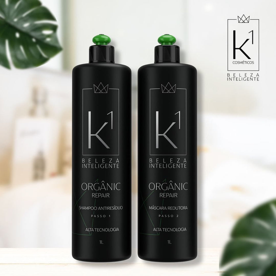 K1 Cosmetics kit Organic Repair Progressive Brush Without Formaldehyde Anti-residue Shampoo and Volume Reducer 2x1000ml/33.8 fl.oz - BuyBrazil