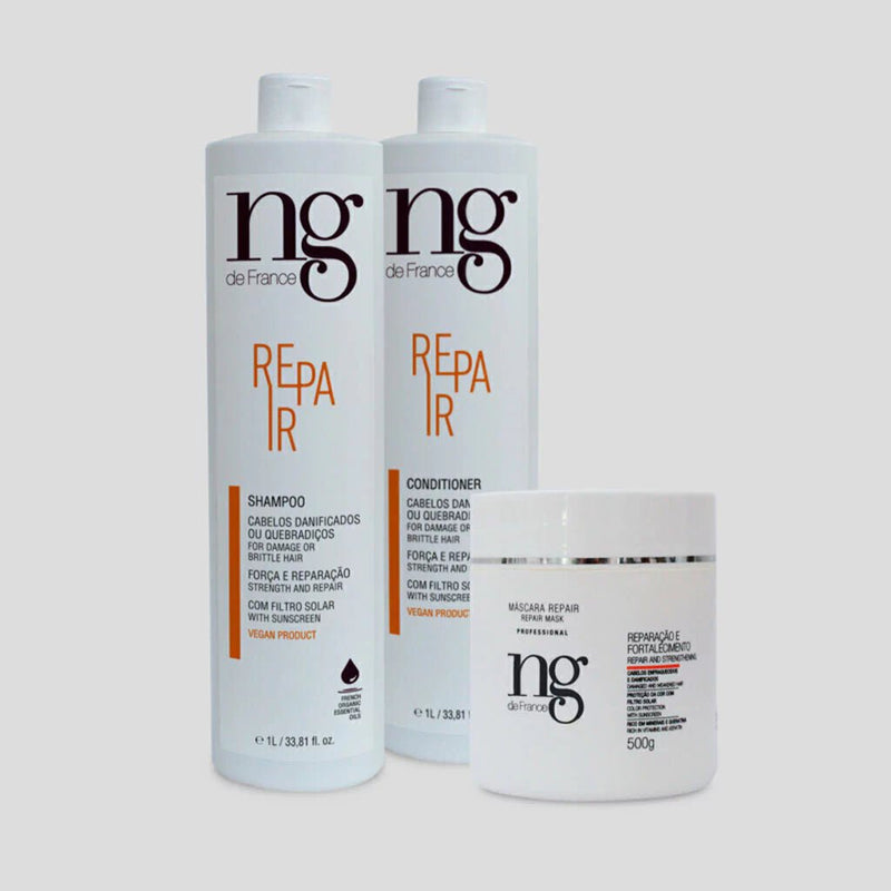 NG de France Professional Repair Kit: Shampoo 1L + Conditioner 1L + Mask 500ML - BuyBrazil