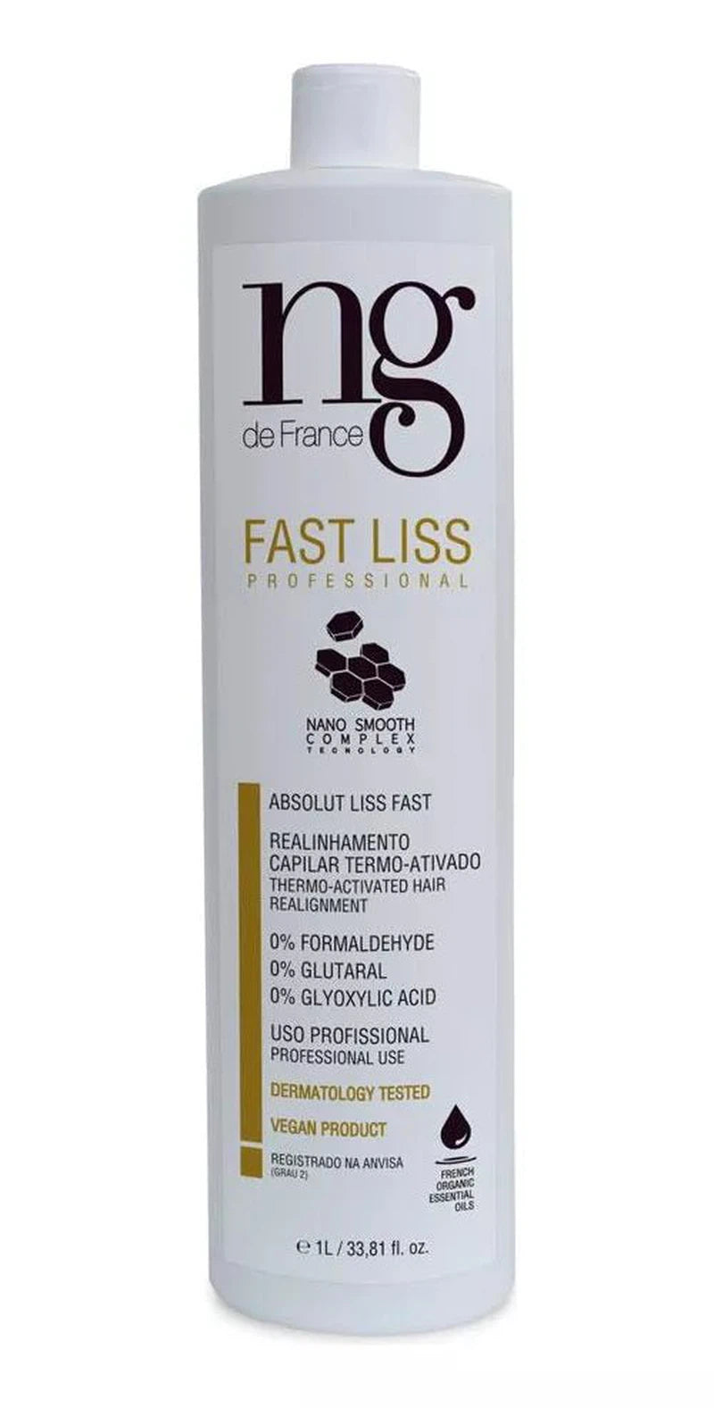 NG de France Vegan Hair Straightening Without Formaldehyde Fast Liss Reducer 1000ml/33.8 fl.oz. - BuyBrazil